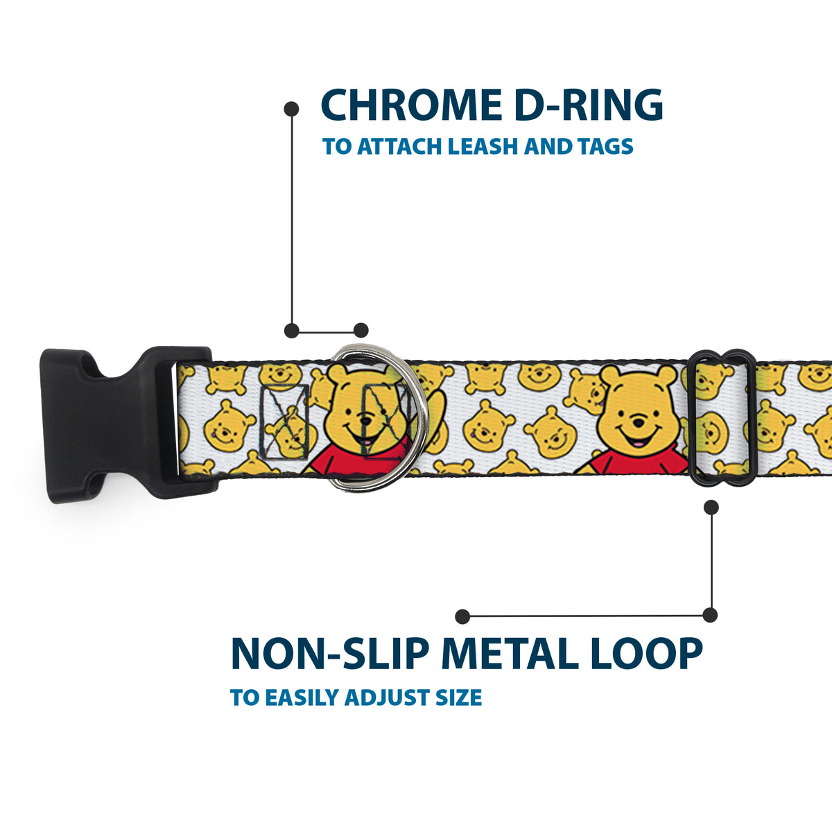 Plastic Clip Collar - Winnie the Pooh Chibi Pose and Expressions Scattered White Dog Collars Plastic Clip Side Release Disney