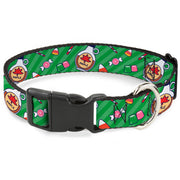 Plastic Clip Collar - Elf Sweets Icons Scattered Stripe Greens Dog Collars Plastic Clip Side Release Elf
