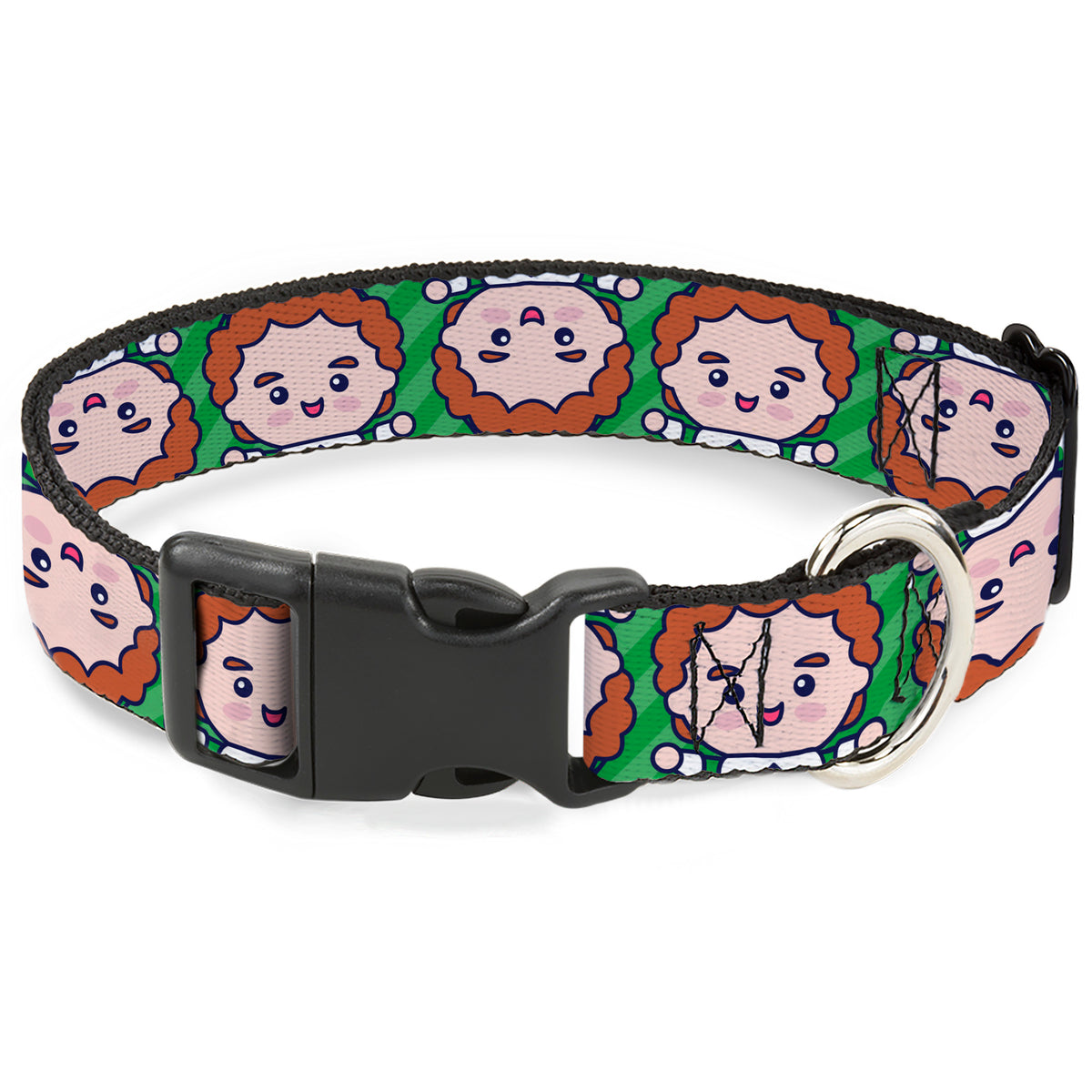 Plastic Clip Collar - Elf Chibi Buddy Face Flip Stripe Greens Dog Collars Plastic Clip Side Release Elf