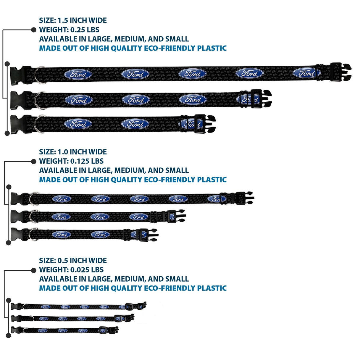 Plastic Clip Collar - Ford Oval REPEAT w/Text Dog Collars Plastic Clip Side Release Ford