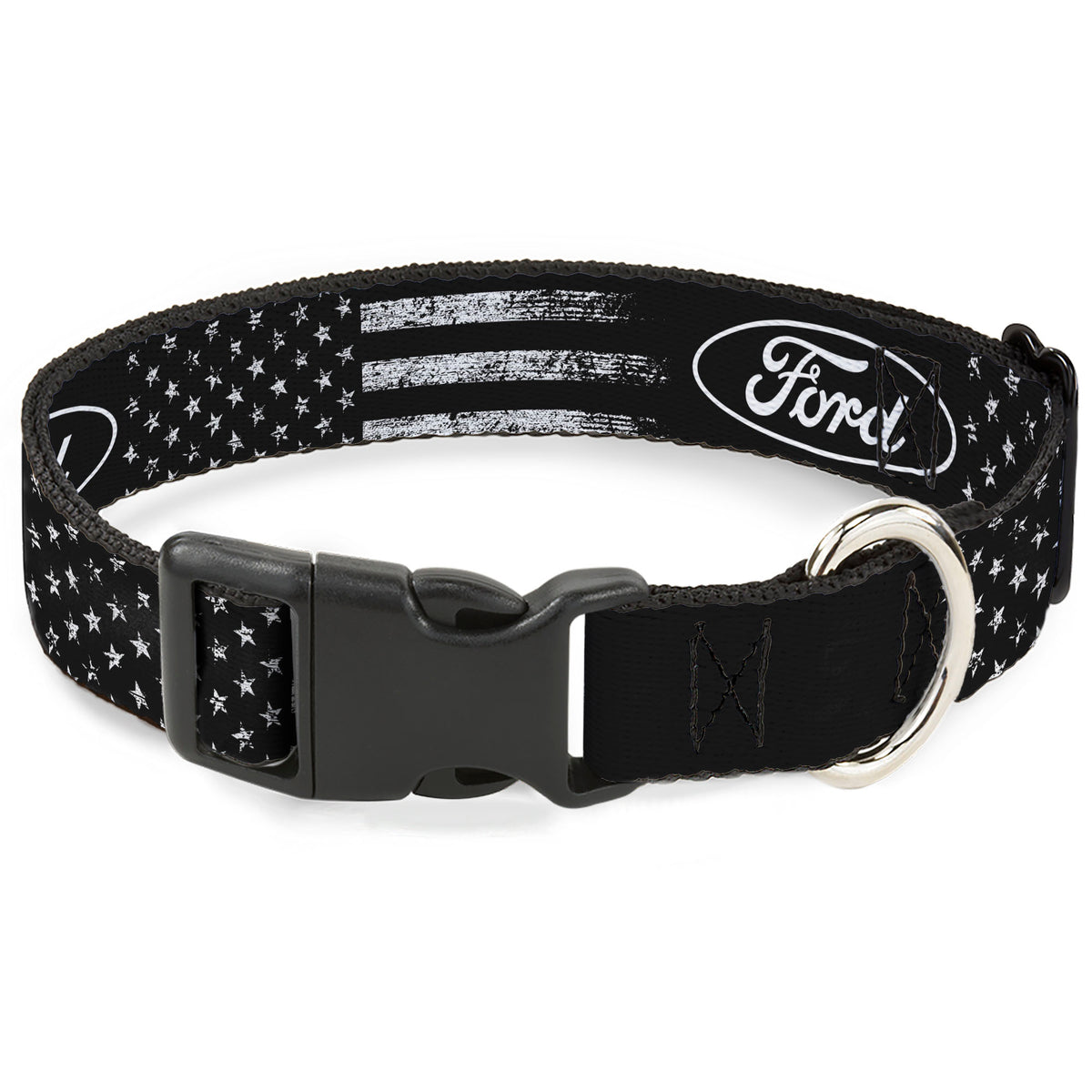 Plastic Clip Collar - FORD Oval Americana Weathered Black/White Dog Collars Plastic Clip Side Release Ford