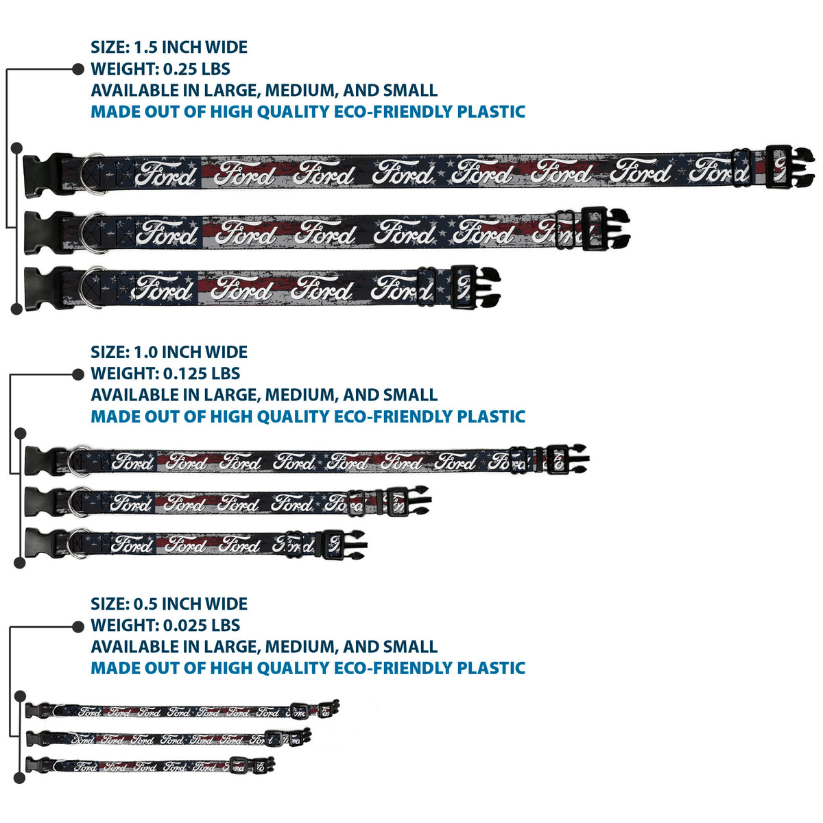 Plastic Clip Collar - FORD Script Stars and Stripes Americana Weathered Dog Collars Plastic Clip Side Release Ford