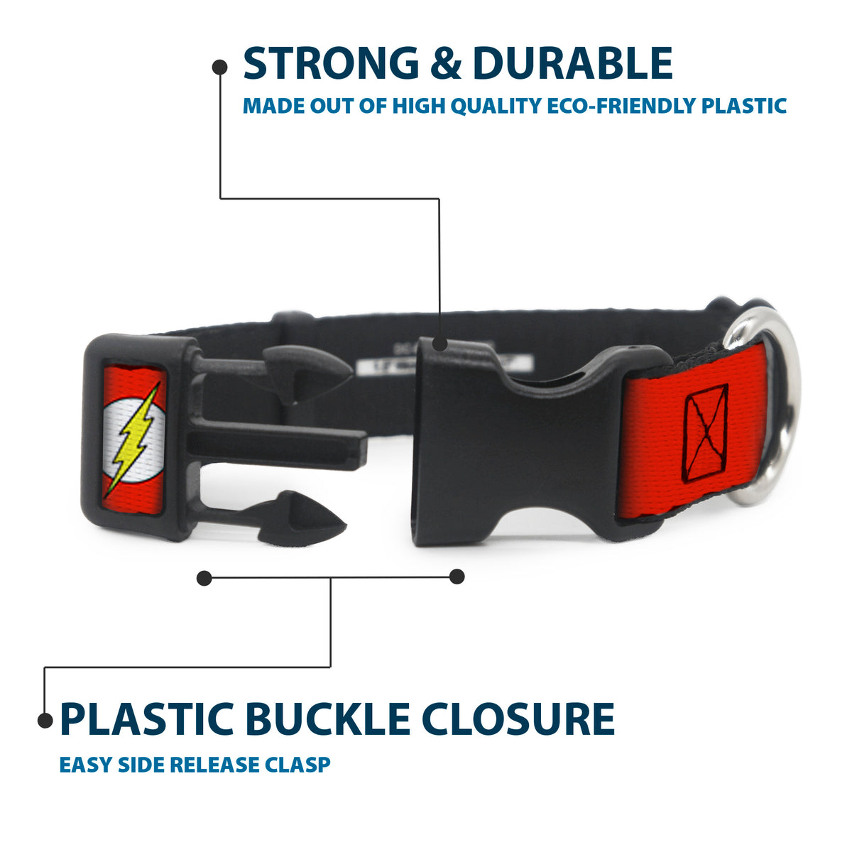 Plastic Clip Collar - Flash Logo Red/White/Yellow Dog Collars Plastic Clip Side Release DC Comics