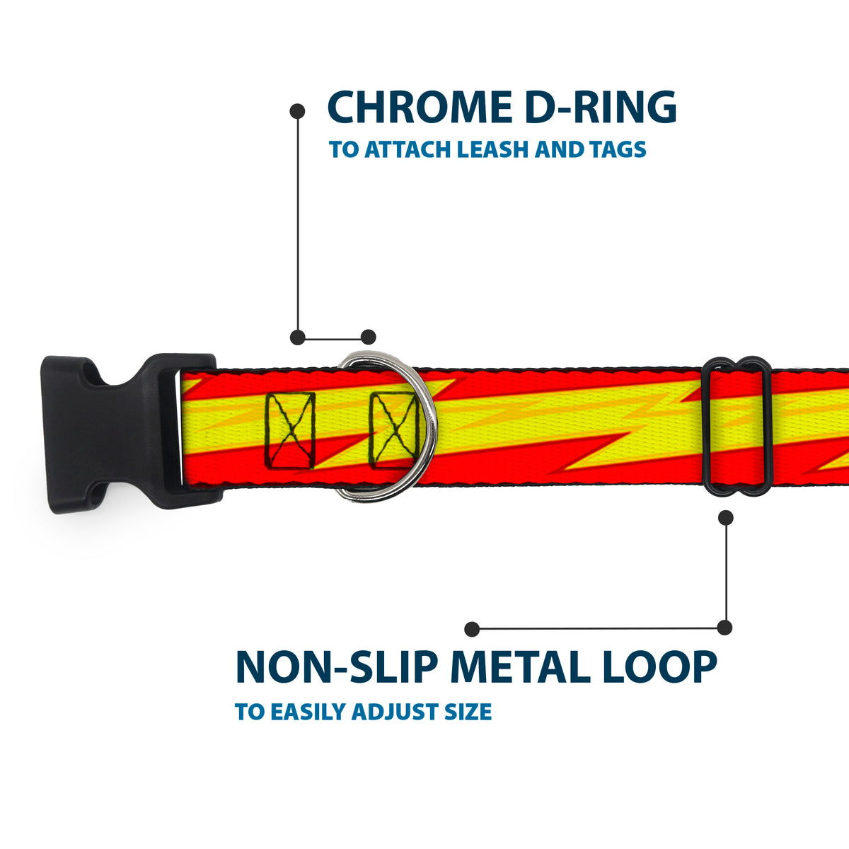 Plastic Clip Collar - The Flash Bolt Stripe Reds/Yellows Dog Collars Plastic Clip Side Release DC Comics
