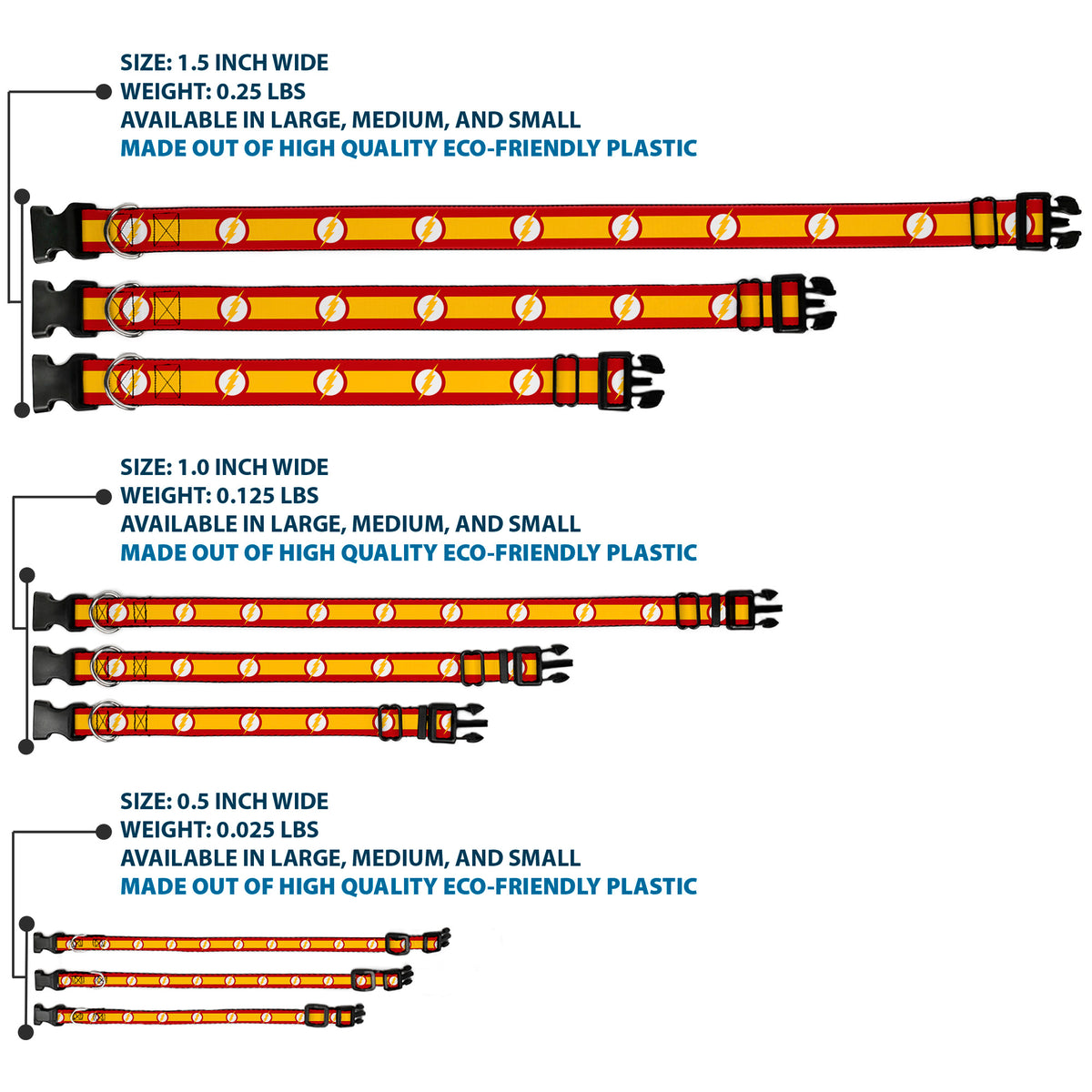 Plastic Clip Collar - The Flash Logo7/Stripe Red/White/Yellow Dog Collars Plastic Clip Side Release DC Comics