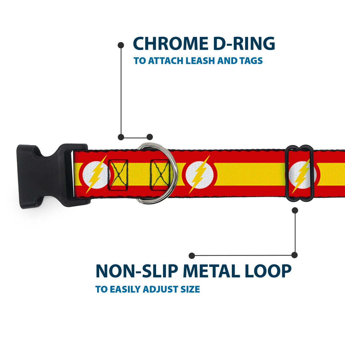 Plastic Clip Collar - The Flash Logo7/Stripe Red/White/Yellow Dog Collars Plastic Clip Side Release DC Comics