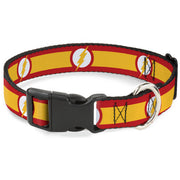 Plastic Clip Collar - The Flash Logo7/Stripe Red/White/Yellow Dog Collars Plastic Clip Side Release DC Comics