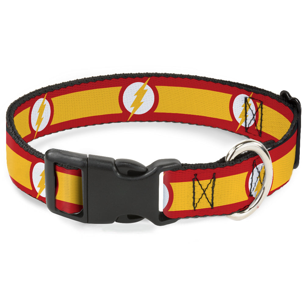 Plastic Clip Collar - The Flash Logo7/Stripe Red/White/Yellow Dog Collars Plastic Clip Side Release DC Comics