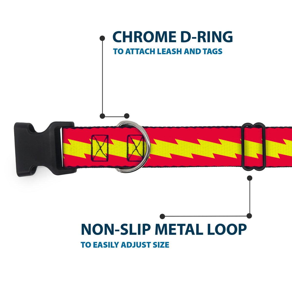 Plastic Clip Collar - The Flash Bolt Stripe Red/Yellow Dog Collars Plastic Clip Side Release DC Comics