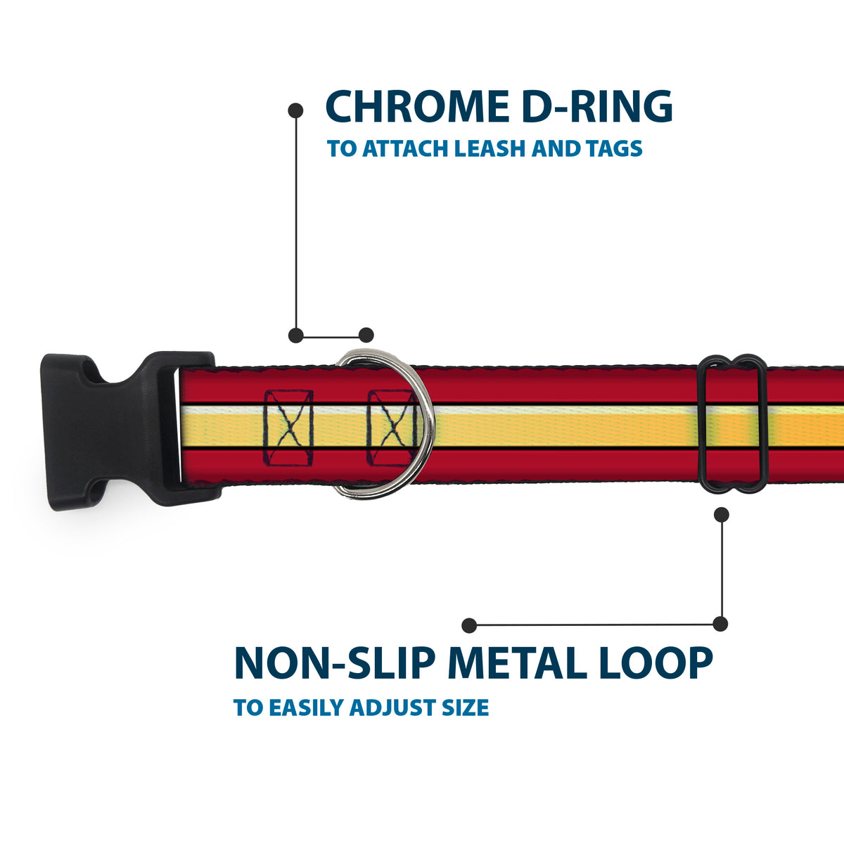 Plastic Clip Collar - The Flash Stripe Burgundy/Gold Dog Collars Plastic Clip Side Release DC Comics