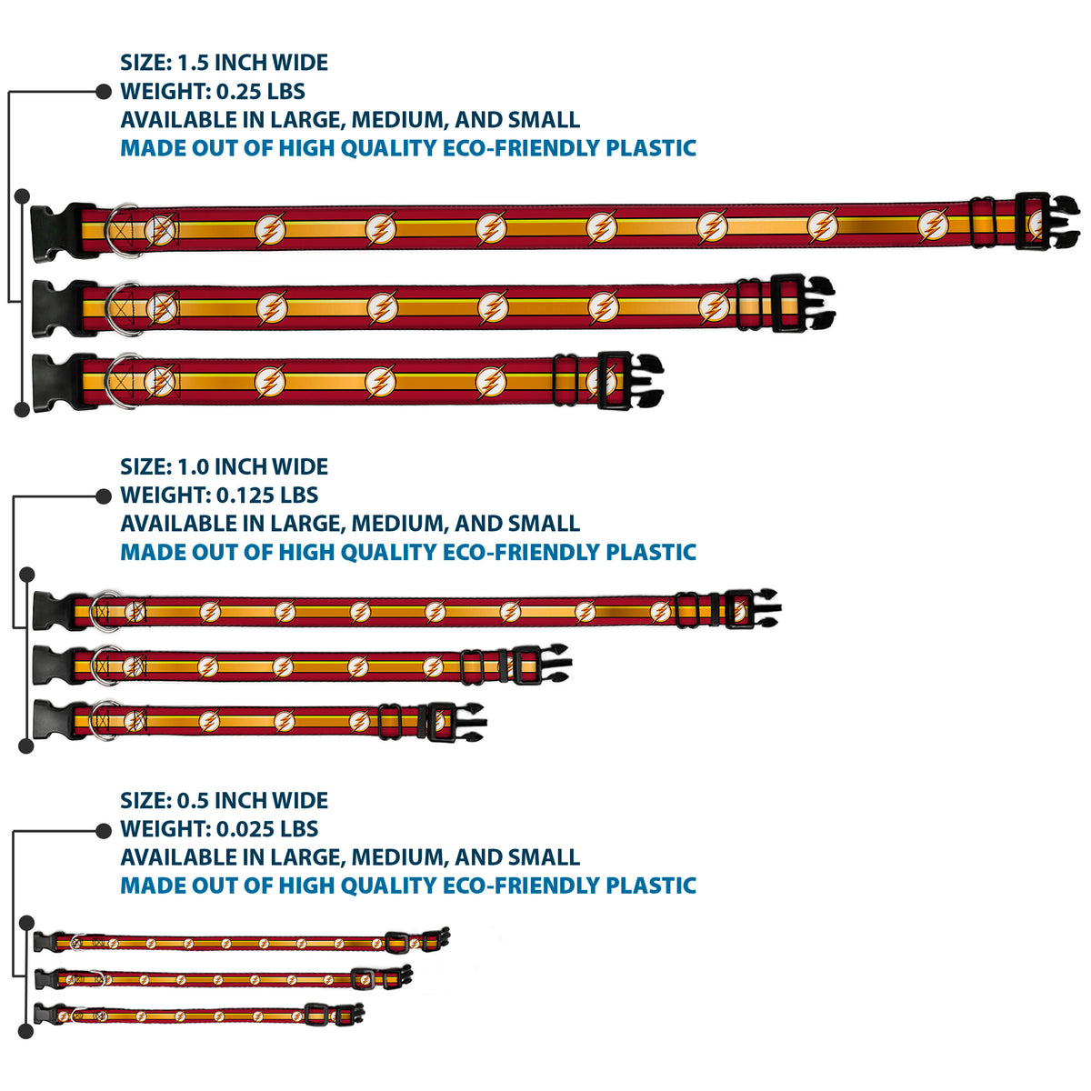Plastic Clip Collar - The Flash Logo11/Stripe Burgundy/Black/Gold/White Dog Collars Plastic Clip Side Release DC Comics