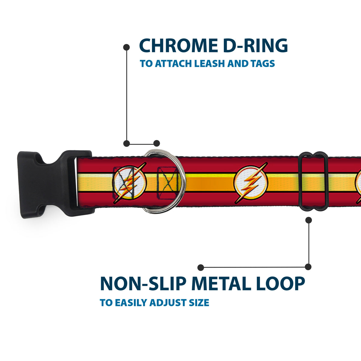 Plastic Clip Collar - The Flash Logo11/Stripe Burgundy/Black/Gold/White Dog Collars Plastic Clip Side Release DC Comics