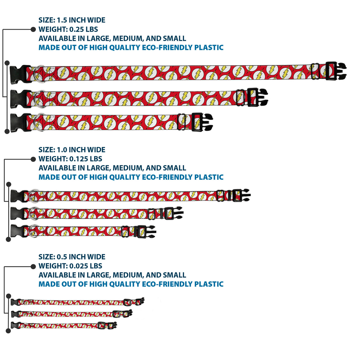 Plastic Clip Collar - Flash Logo Scattered Red/White/Yellow Dog Collars Plastic Clip Side Release DC Comics