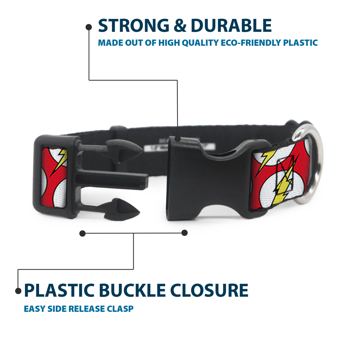 Plastic Clip Collar - Flash Logo Scattered Red/White/Yellow Dog Collars Plastic Clip Side Release DC Comics