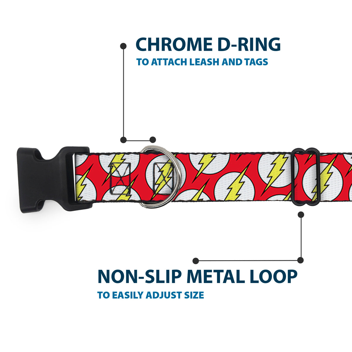 Plastic Clip Collar - Flash Logo Scattered Red/White/Yellow Dog Collars Plastic Clip Side Release DC Comics