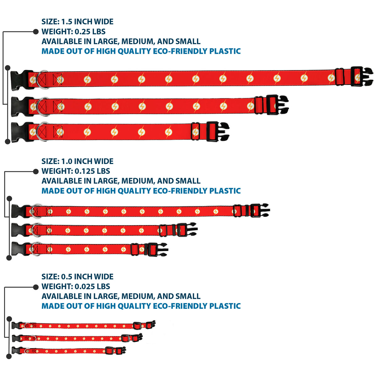 Plastic Clip Collar - DC League of Super-Pets Flash Bolt Logo Red/Yellow/White Dog Collars Plastic Clip Side Release DC Comics