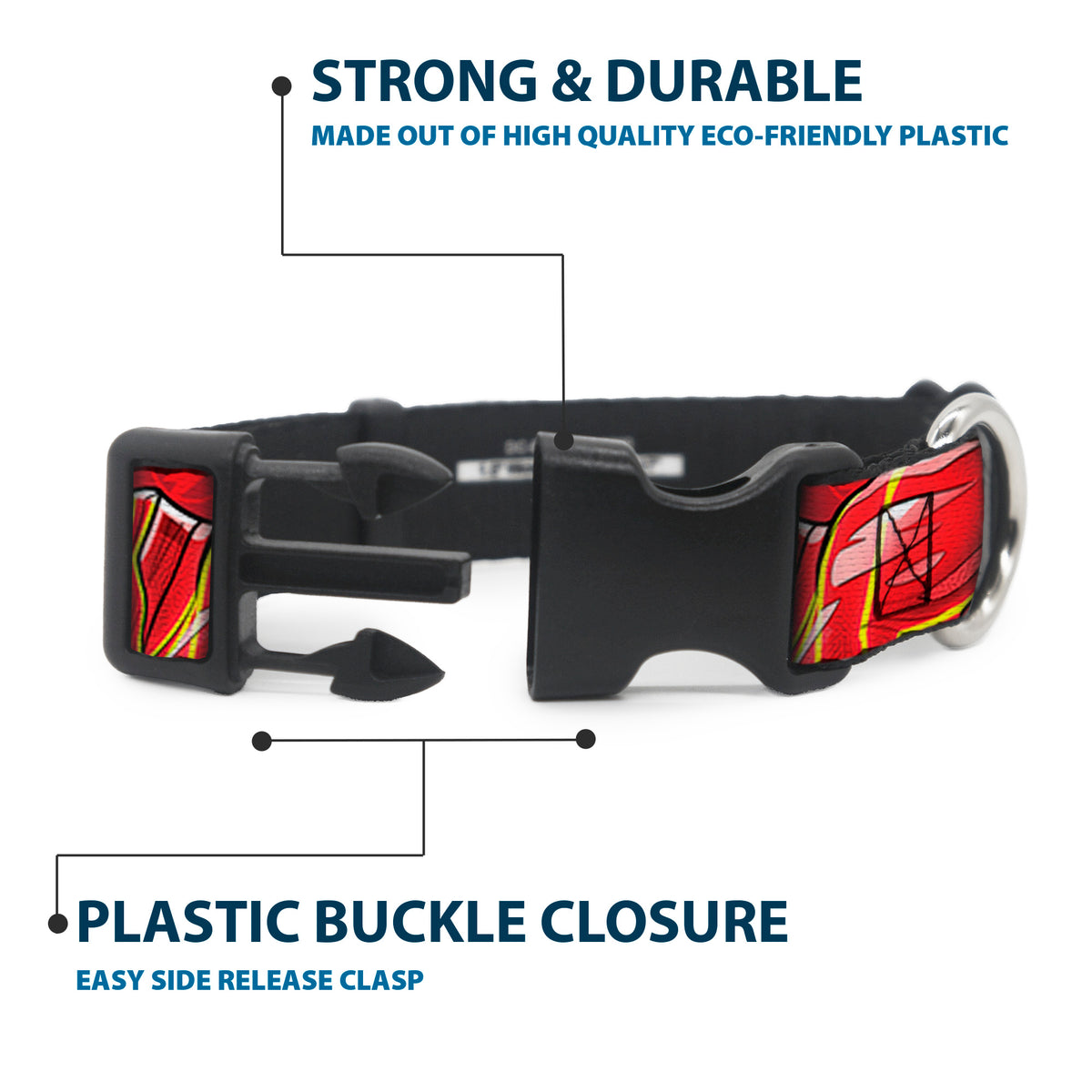 Plastic Clip Collar - The Flash 2023 2-Poses Close-Up Reds Dog Collars Plastic Clip Side Release DC Comics