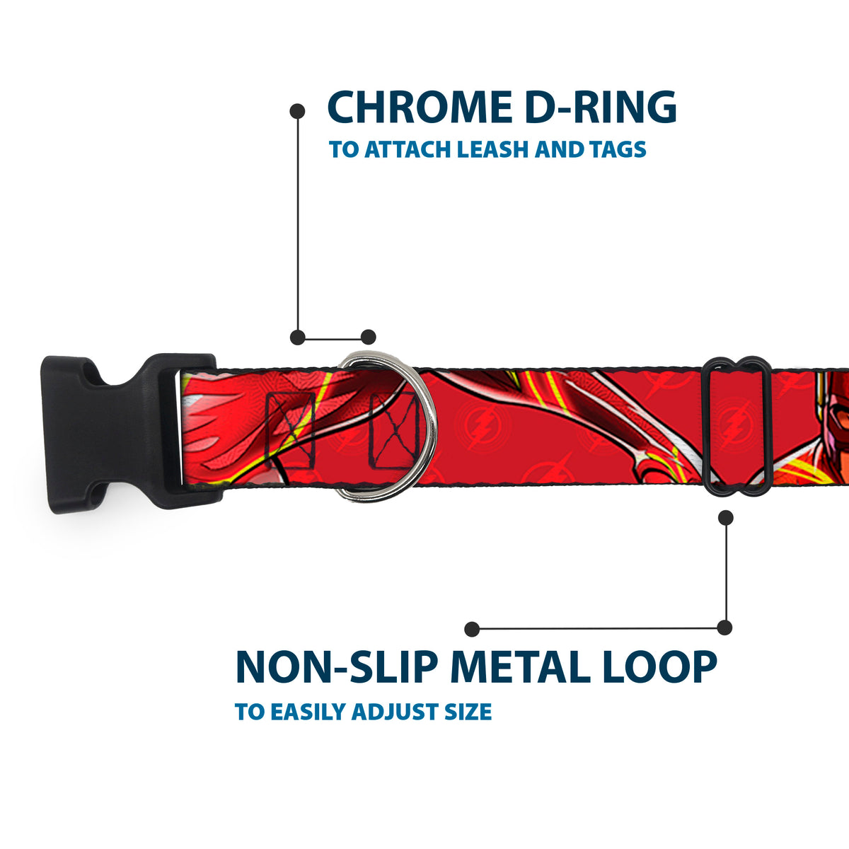 Plastic Clip Collar - The Flash 2023 2-Poses Close-Up Reds Dog Collars Plastic Clip Side Release DC Comics