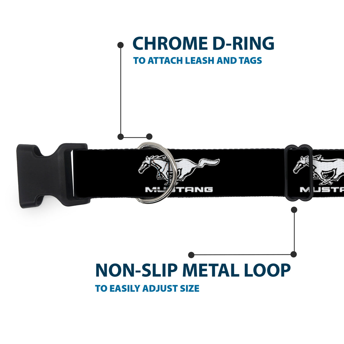 Plastic Clip Collar - Ford Mustang Black/White Logo REPEAT Dog Collars Plastic Clip Side Release Ford