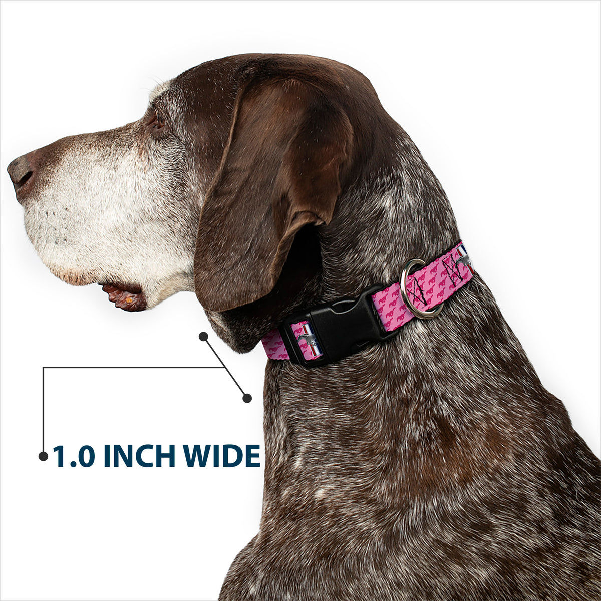 Plastic Clip Collar - Ford Mustang w/Bars w/Text PINK LOGO REPEAT Dog Collars Plastic Clip Side Release Ford