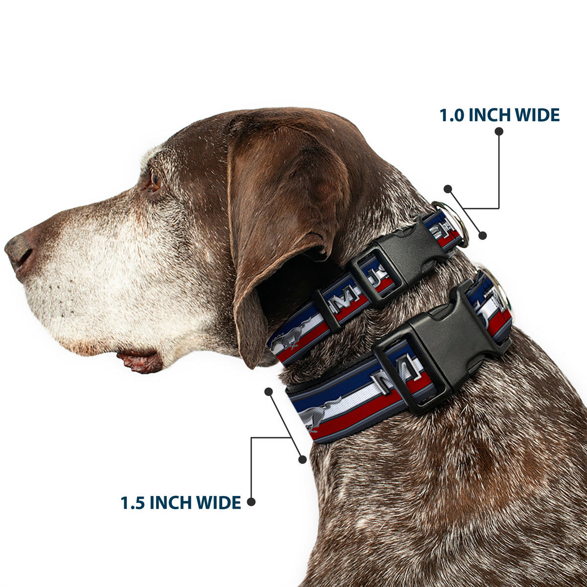 Plastic Clip Collar - Mustang/Text w/Tri-Bar Stripe Dog Collars Plastic Clip Side Release Ford