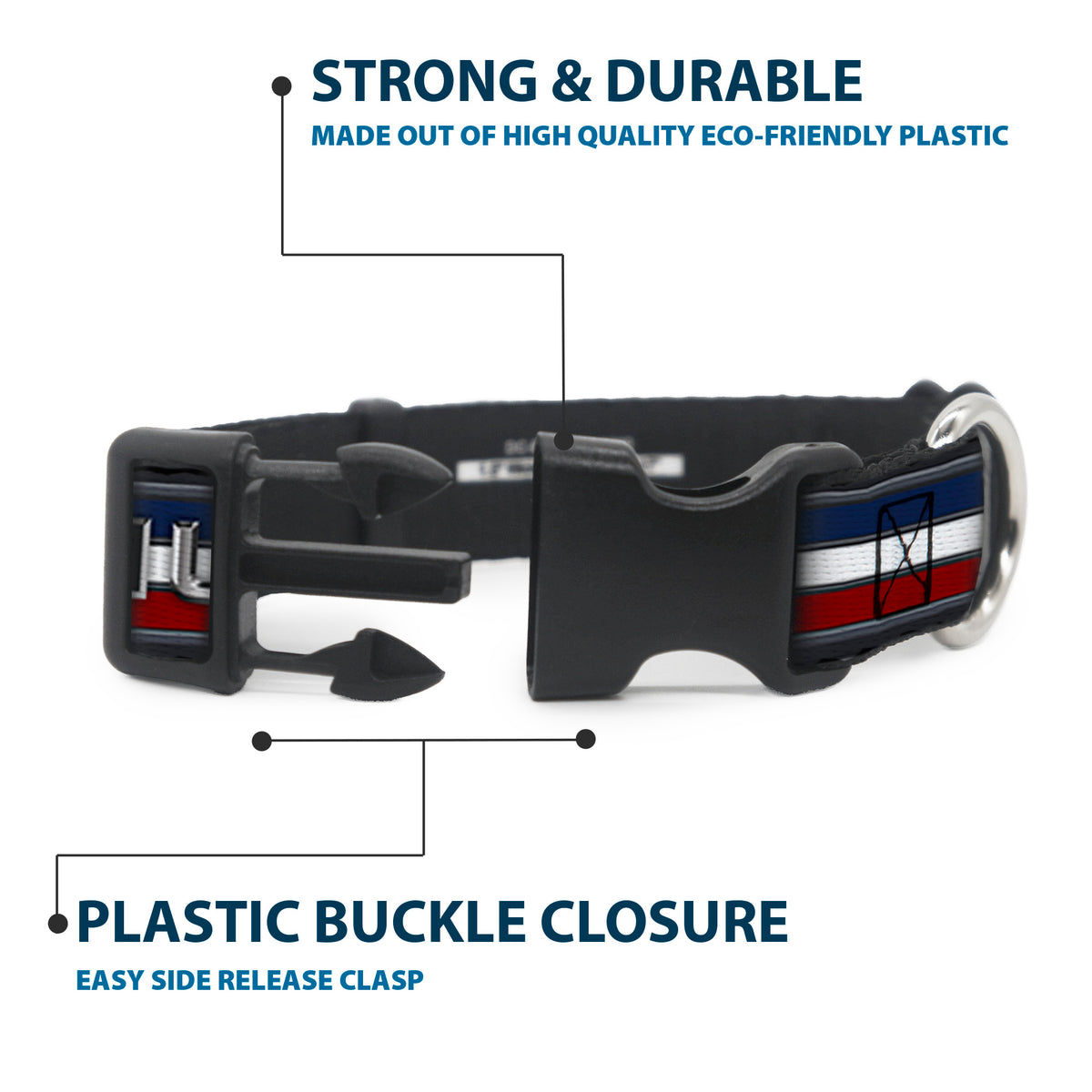 Plastic Clip Collar - Mustang/Text w/Tri-Bar Stripe Dog Collars Plastic Clip Side Release Ford