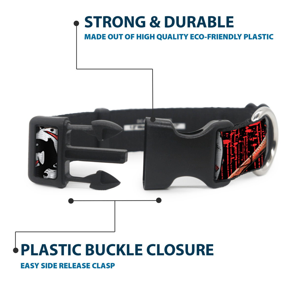 Plastic Clip Collar - FRIDAY THE 13th/Jason Mask4/Axe Blood Splatter Black/Red/White Dog Collars Plastic Clip Side Release Friday the 13th