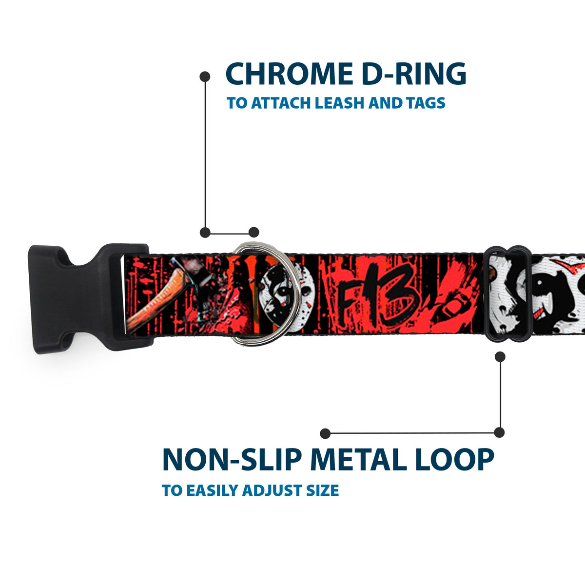 Plastic Clip Collar - FRIDAY THE 13th/Jason Mask4/Axe Blood Splatter Black/Red/White Dog Collars Plastic Clip Side Release Friday the 13th