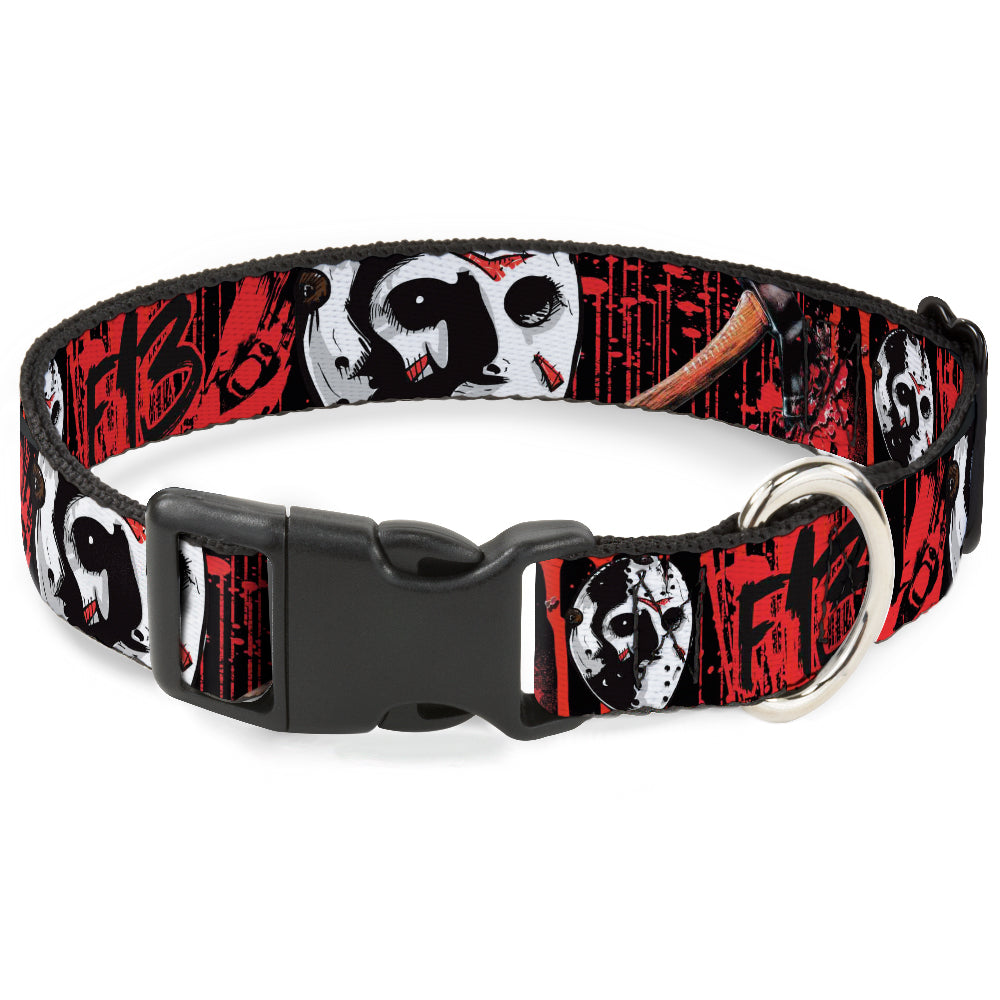 Plastic Clip Collar - FRIDAY THE 13th/Jason Mask4/Axe Blood Splatter Black/Red/White Dog Collars Plastic Clip Side Release Friday the 13th