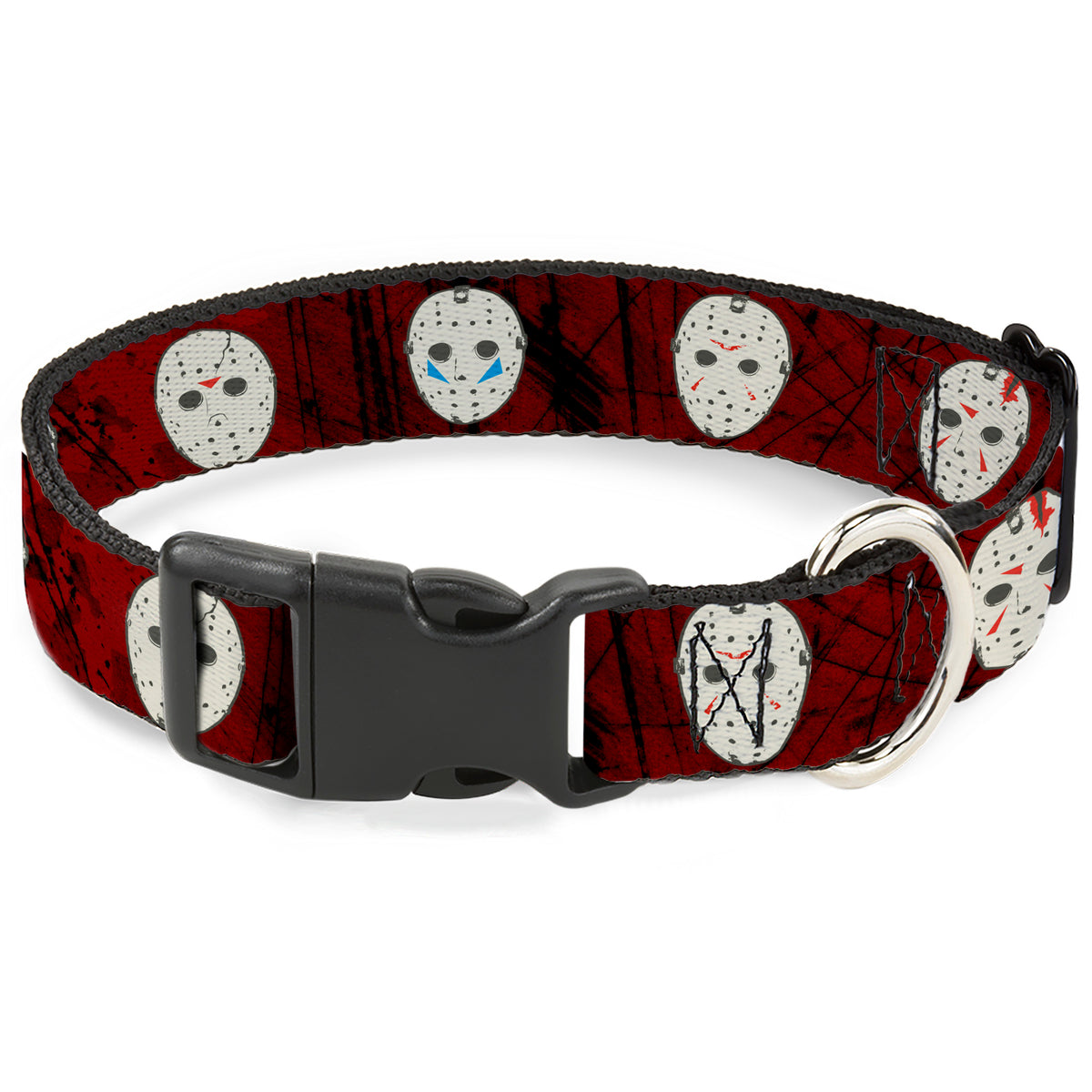Plastic Clip Collar - Friday the 13th Hockey Mask Icons Reds Dog Collars Plastic Clip Side Release Friday the 13th