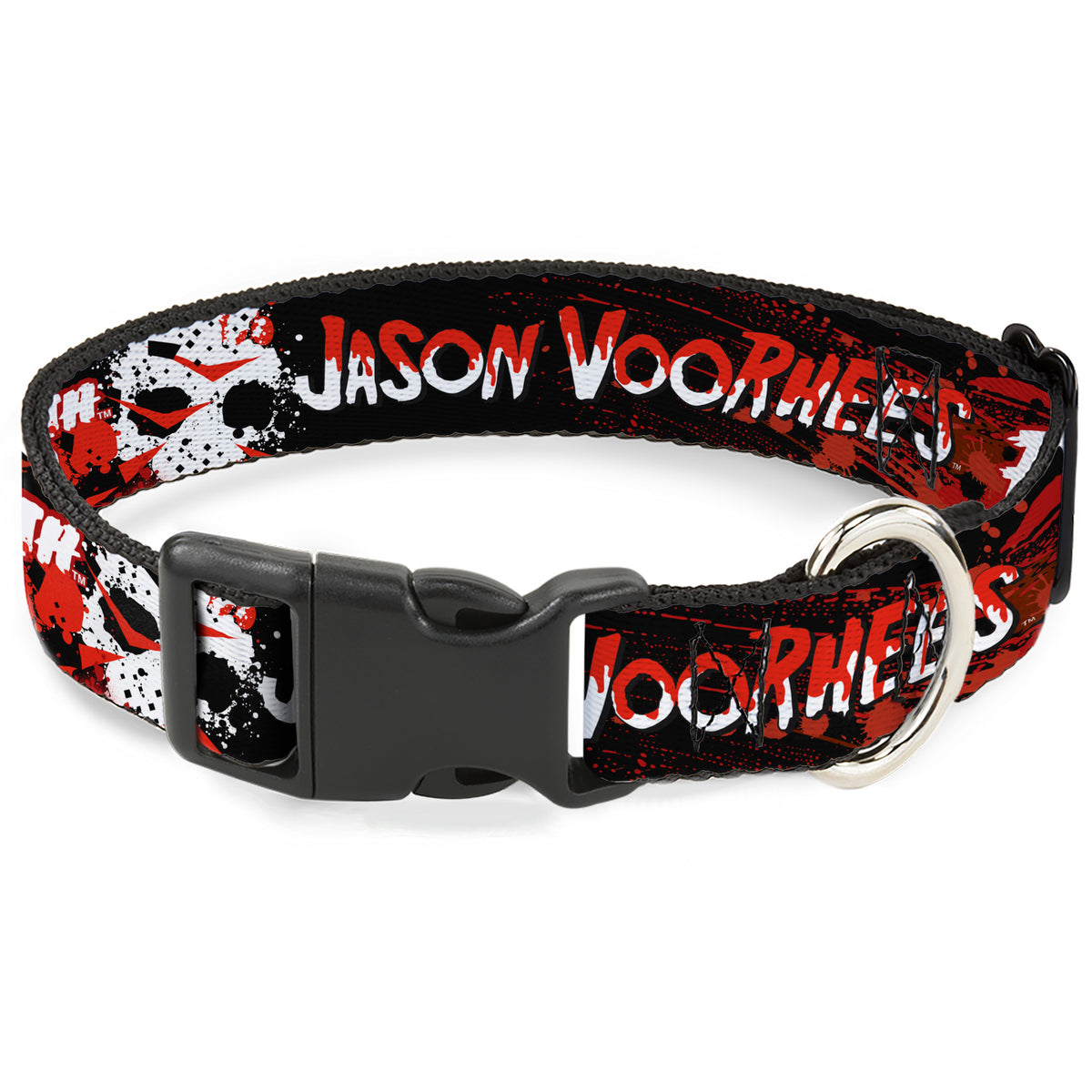 Plastic Clip Collar - FRIDAY THE 13TH JASON VOORHIES Mask Text Black/Red/White Dog Collars Plastic Clip Side Release Friday the 13th
