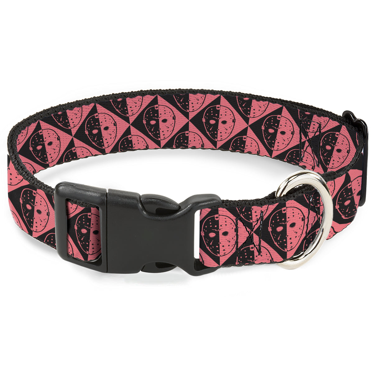 Plastic Clip Collar - Friday the 13th Jason Mask Diamond Split Black/Red Dog Collars Plastic Clip Side Release Friday the 13th