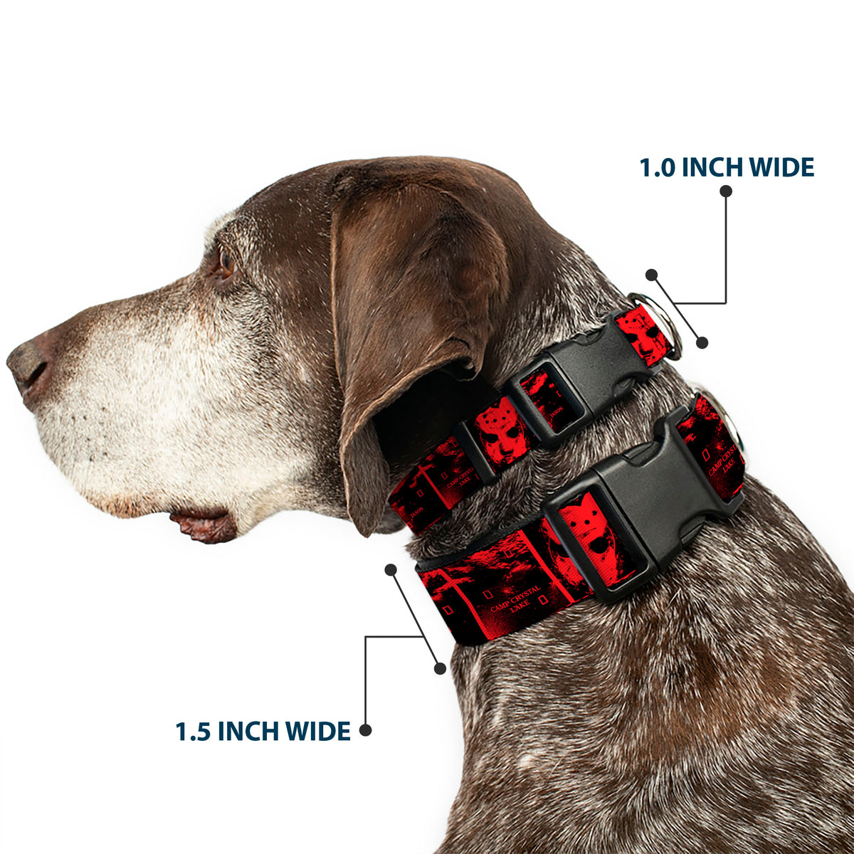 Plastic Clip Collar - Friday the 13th Jason Hockey Mask Camp Crystal Lake Blocks Black/Reds Dog Collars Plastic Clip Side Release Friday the 13th
