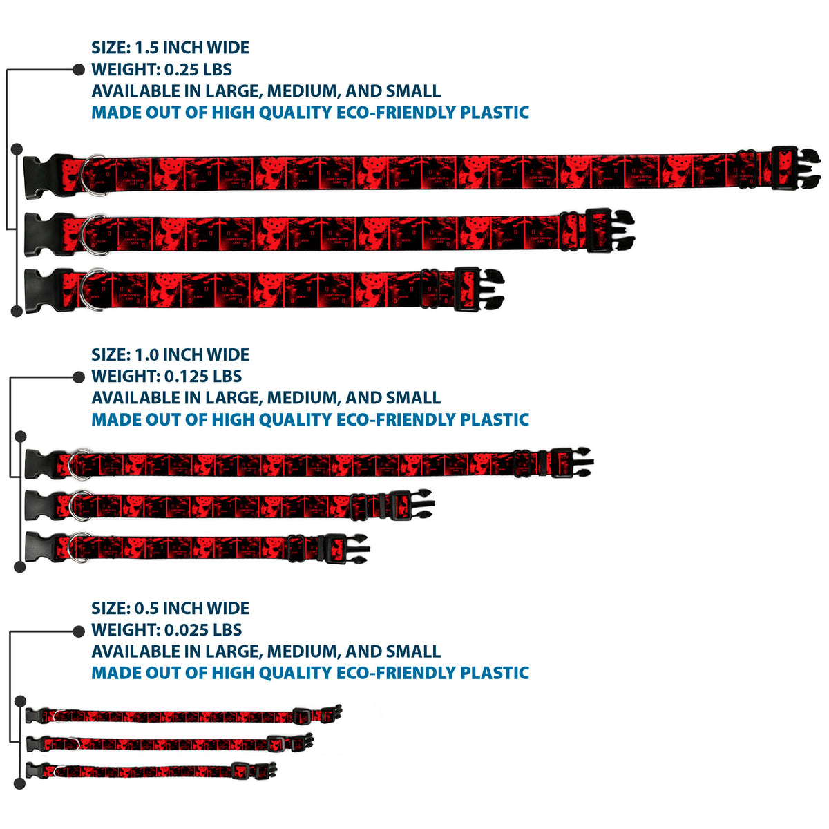 Plastic Clip Collar - Friday the 13th Jason Hockey Mask Camp Crystal Lake Blocks Black/Reds Dog Collars Plastic Clip Side Release Friday the 13th