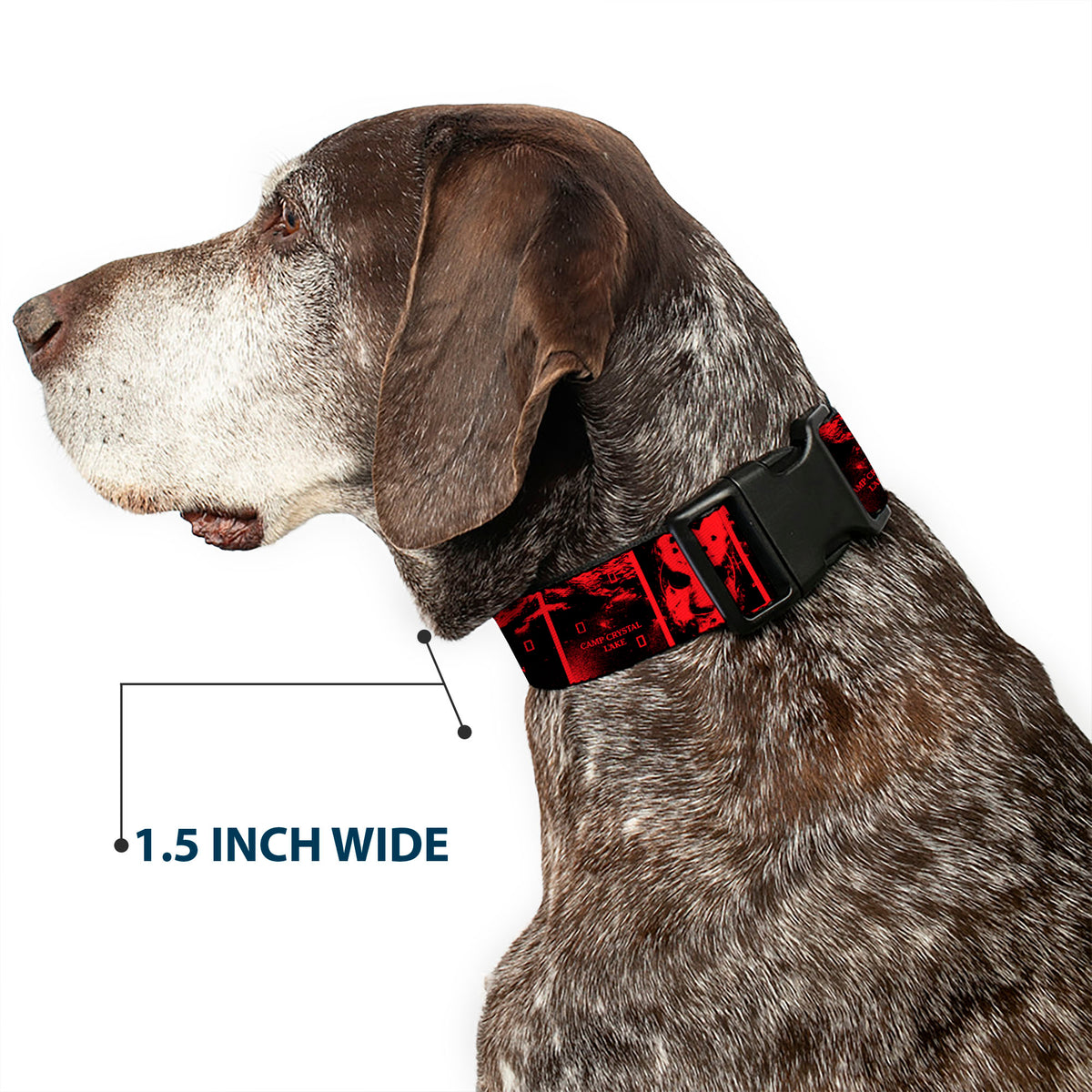 Plastic Clip Collar - Friday the 13th Jason Hockey Mask Camp Crystal Lake Blocks Black/Reds Dog Collars Plastic Clip Side Release Friday the 13th