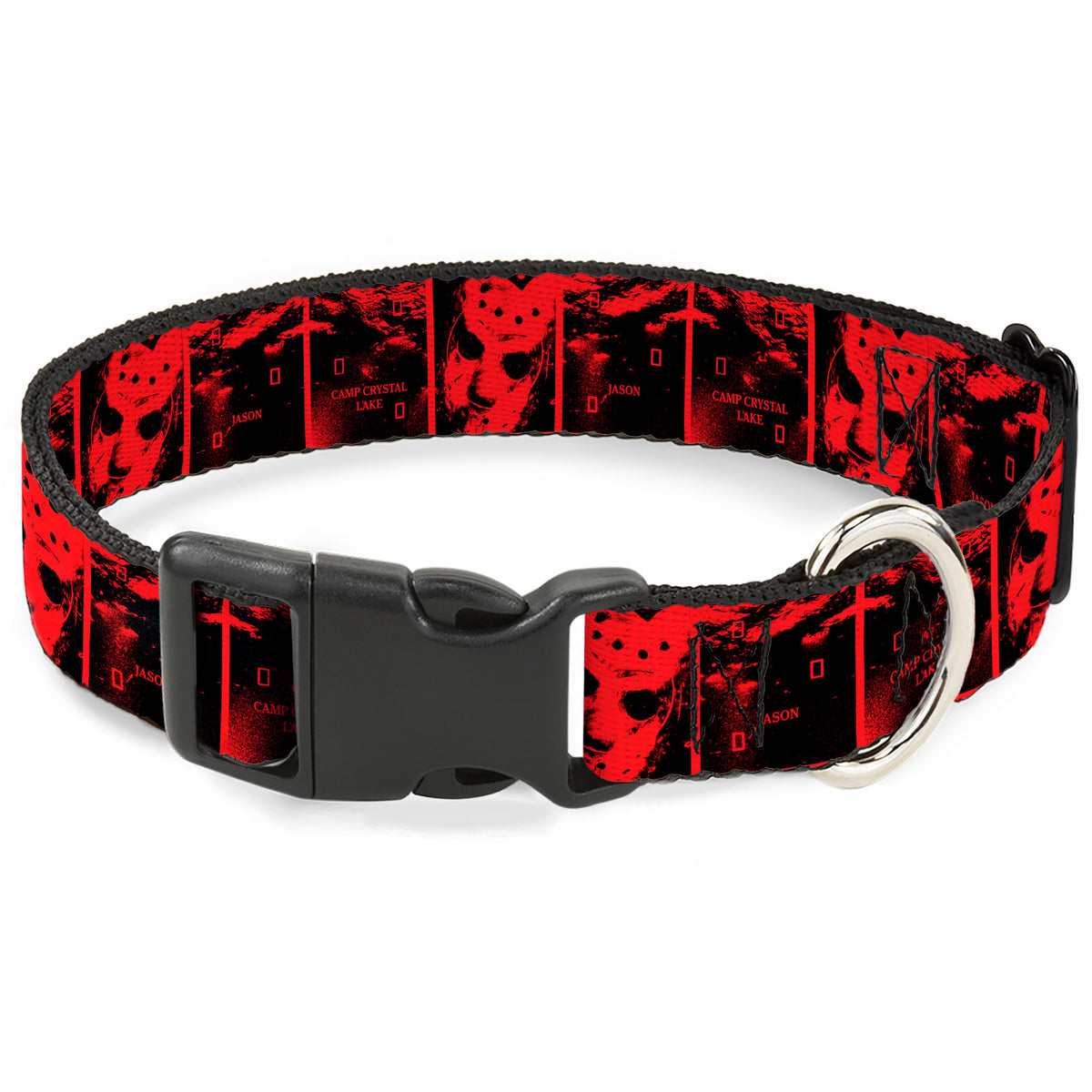 Plastic Clip Collar - Friday the 13th Jason Hockey Mask Camp Crystal Lake Blocks Black/Reds Dog Collars Plastic Clip Side Release Friday the 13th