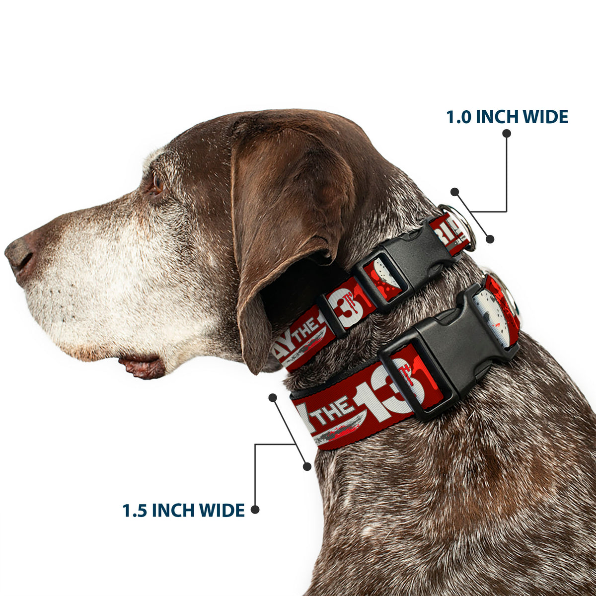 Plastic Clip Collar - FRIDAY THE 13TH Mask and Machete Icons Red/Pink/White Dog Collars Plastic Clip Side Release Friday the 13th
