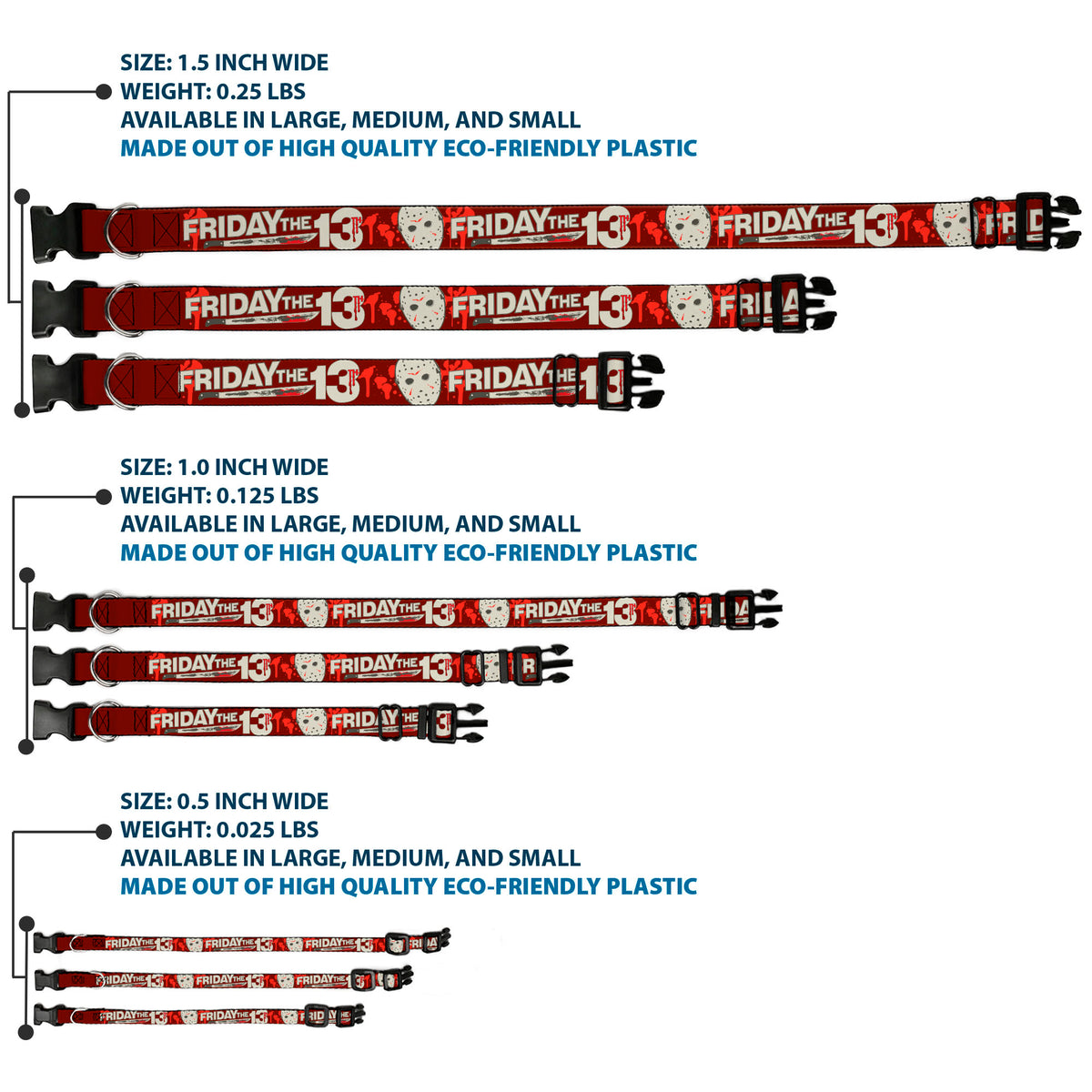 Plastic Clip Collar - FRIDAY THE 13TH Mask and Machete Icons Red/Pink/White Dog Collars Plastic Clip Side Release Friday the 13th