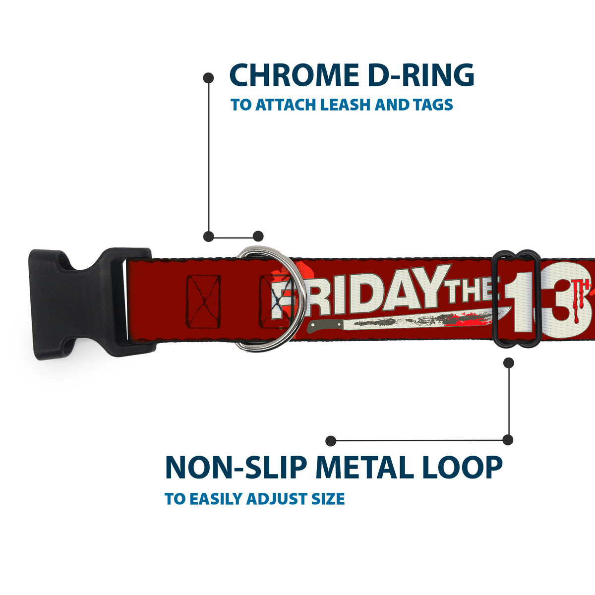 Plastic Clip Collar - FRIDAY THE 13TH Mask and Machete Icons Red/Pink/White Dog Collars Plastic Clip Side Release Friday the 13th