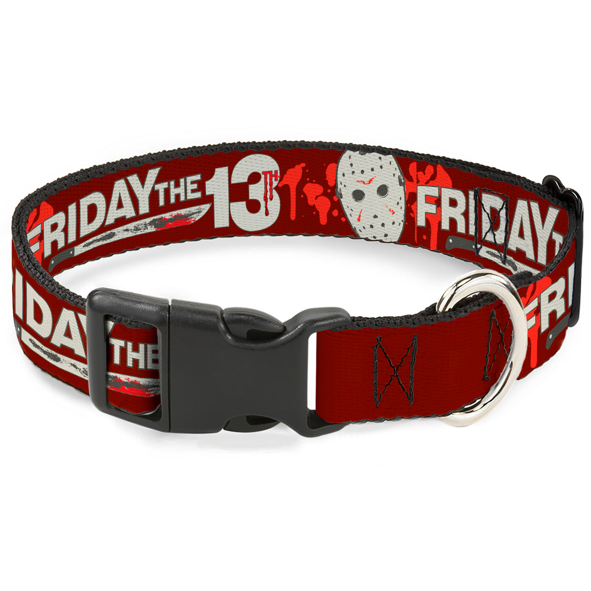 Plastic Clip Collar - FRIDAY THE 13TH Mask and Machete Icons Red/Pink/White Dog Collars Plastic Clip Side Release Friday the 13th