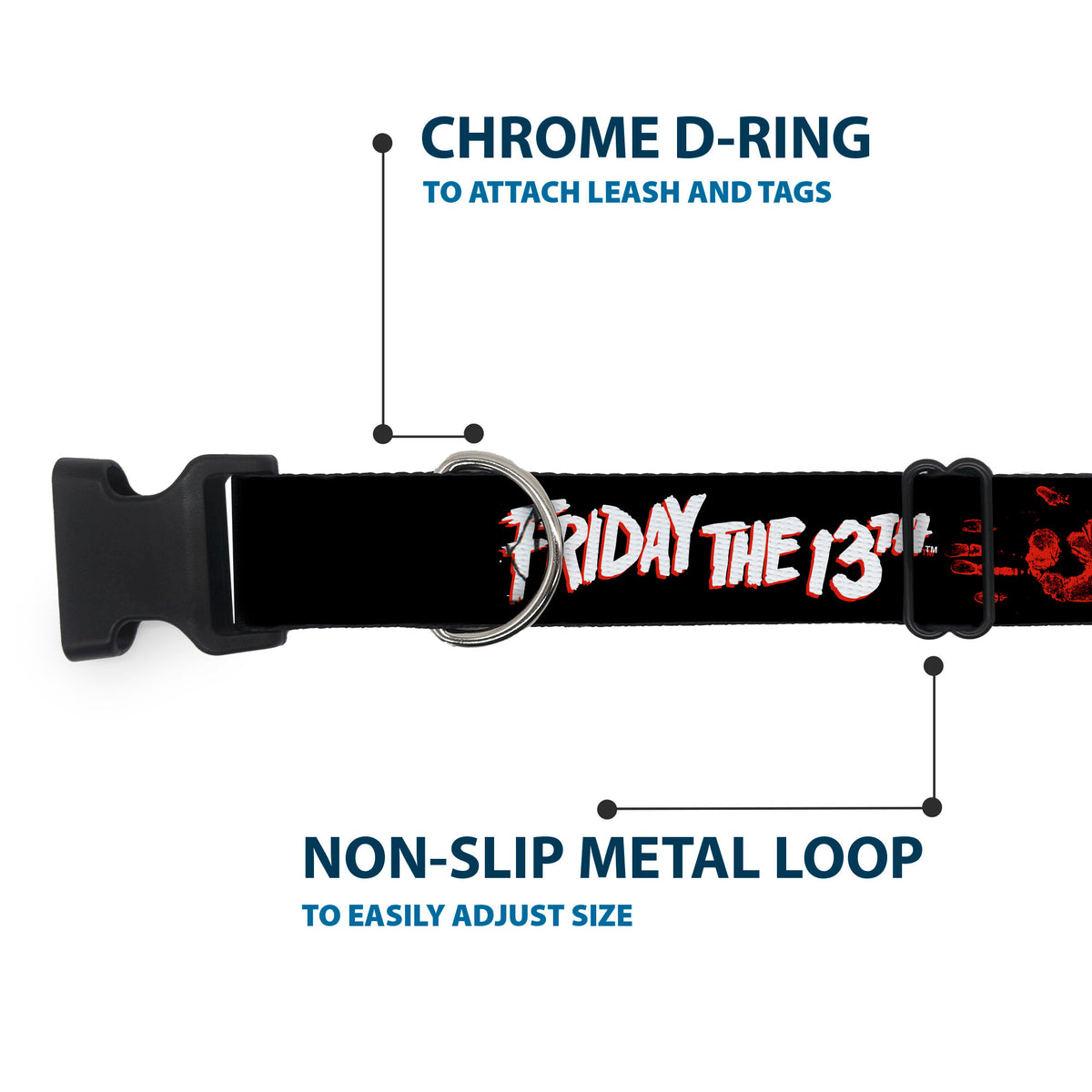 Plastic Clip Collar - FRIDAY THE 13TH JASON LIVES with Hand Print and Mask Black/Red/White Dog Collars Plastic Clip Side Release Friday the 13th