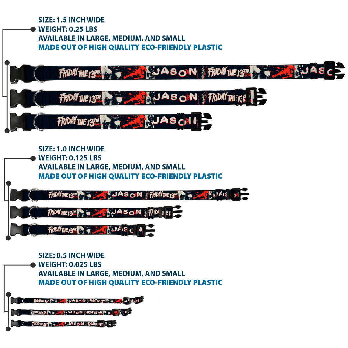Plastic Clip Collar - FRIDAY THE 13TH JASON Mask and Splatter Black/Red/White Dog Collars Plastic Clip Side Release Friday the 13th