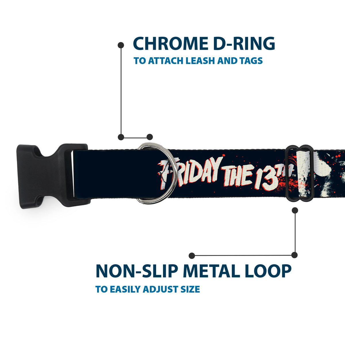 Plastic Clip Collar - FRIDAY THE 13TH JASON Mask and Splatter Black/Red/White Dog Collars Plastic Clip Side Release Friday the 13th