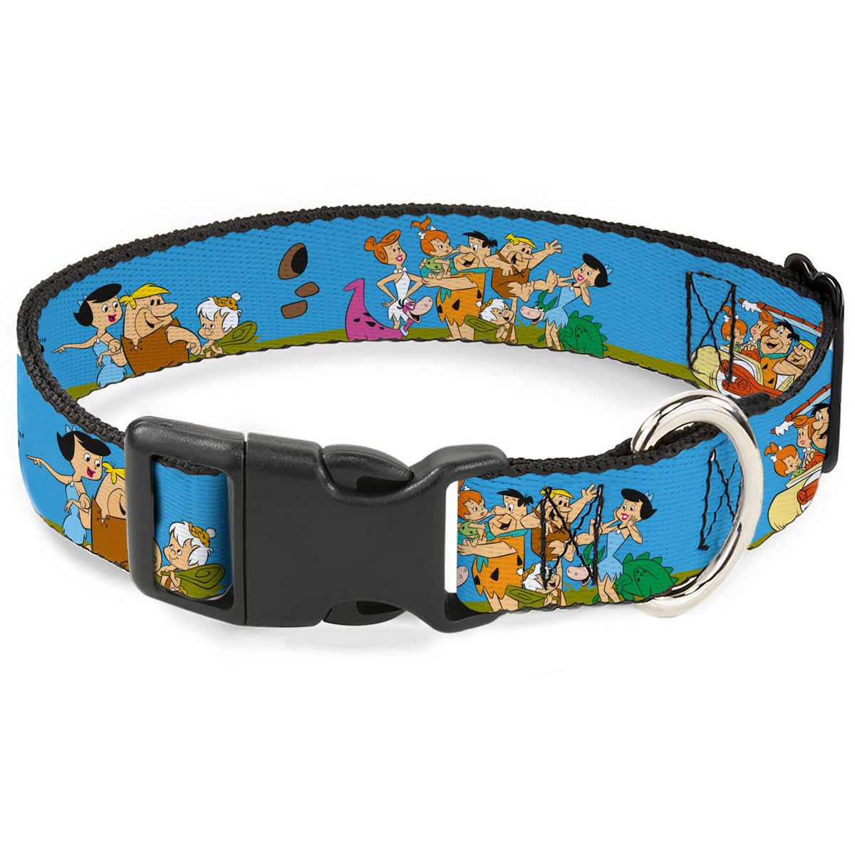 Plastic Clip Collar - The Flintstones and Rubbles Group Pose/Logo Blue Dog Collars Plastic Clip Side Release The Flintstones