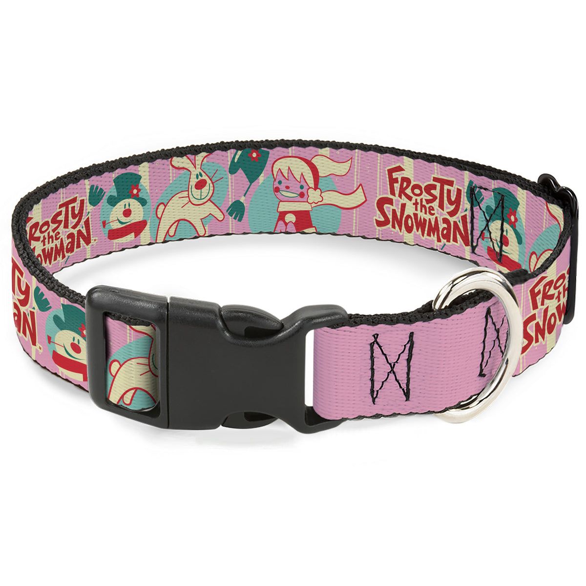 Plastic Clip Collar - FROSTY THE SNOWMAN Pose and Title Logo with Karen and Hocus Pocus Pinks/Blues Dog Collars Plastic Clip Side Release Frosty the Snowman