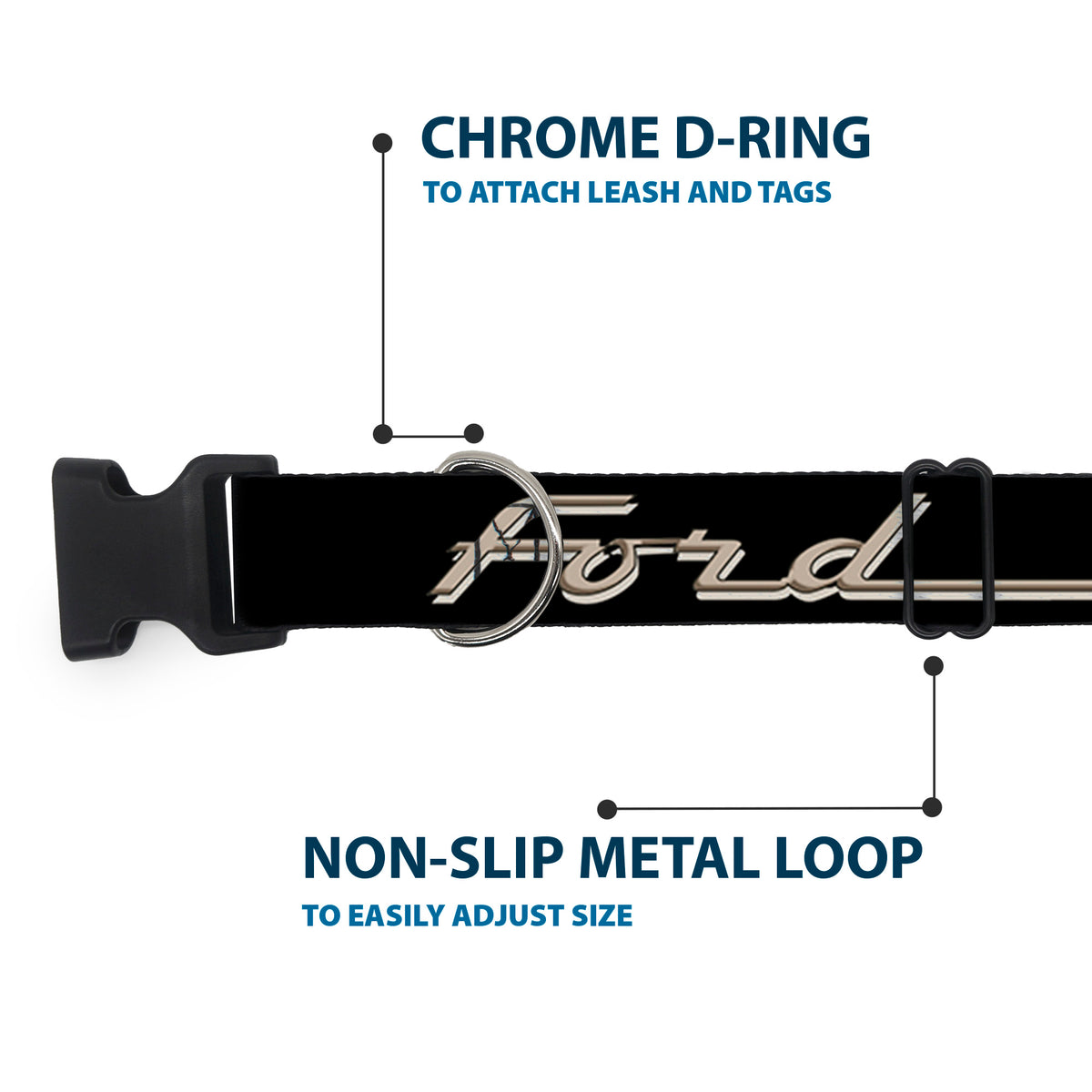 Plastic Clip Collar - FORD F-100 Script Black/Tan-Gray Dog Collars Plastic Clip Side Release Ford