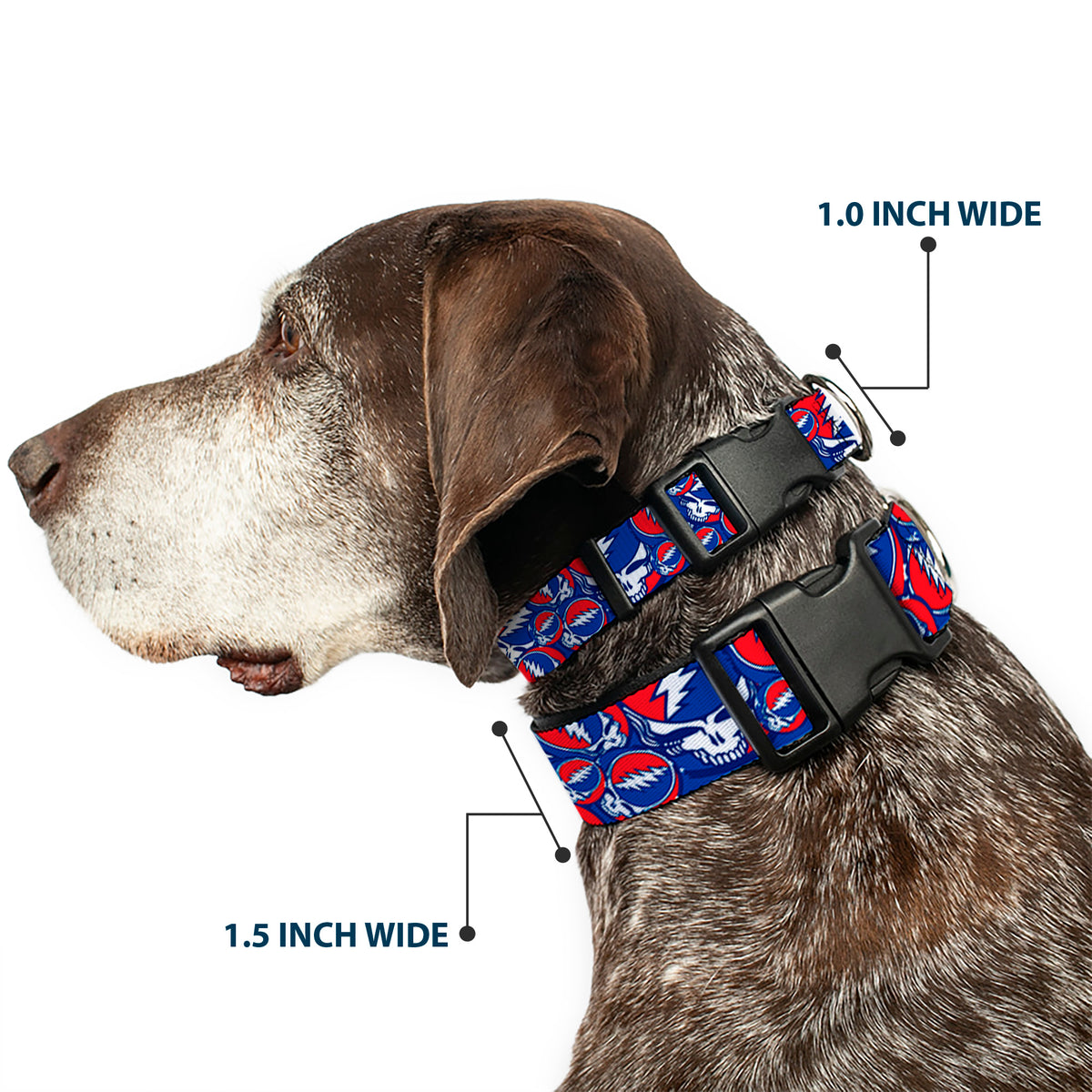 Plastic Clip Collar - Steal Your Face Stacked Red/White/Blue Dog Collars Plastic Clip Side Release Grateful Dead