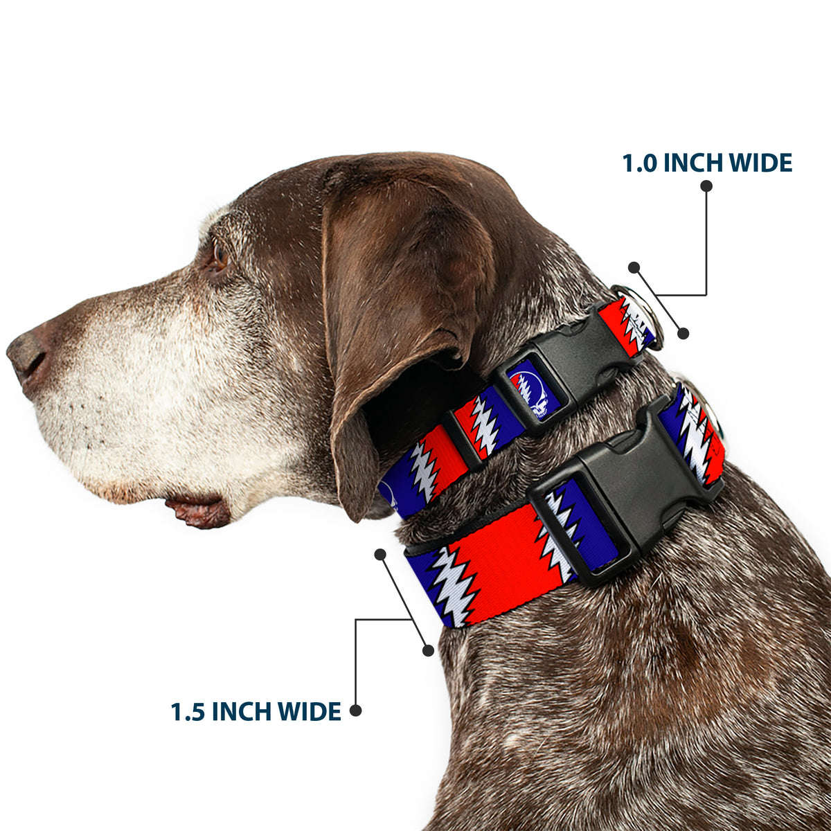Plastic Clip Collar - Steal Your Face w/Lightning Bolt Repeat Red/White/Blue Dog Collars Plastic Clip Side Release Grateful Dead