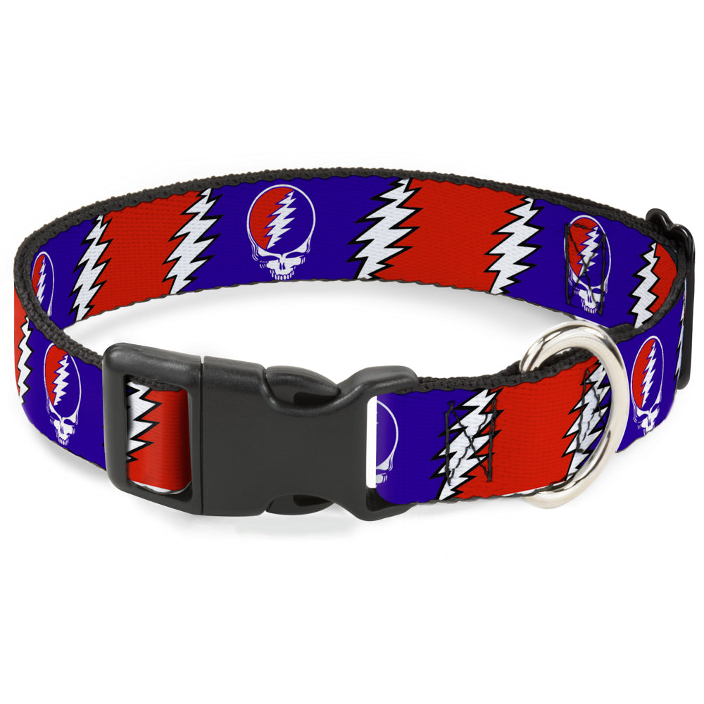 Plastic Clip Collar - Steal Your Face w/Lightning Bolt Repeat Red/White/Blue Dog Collars Plastic Clip Side Release Grateful Dead