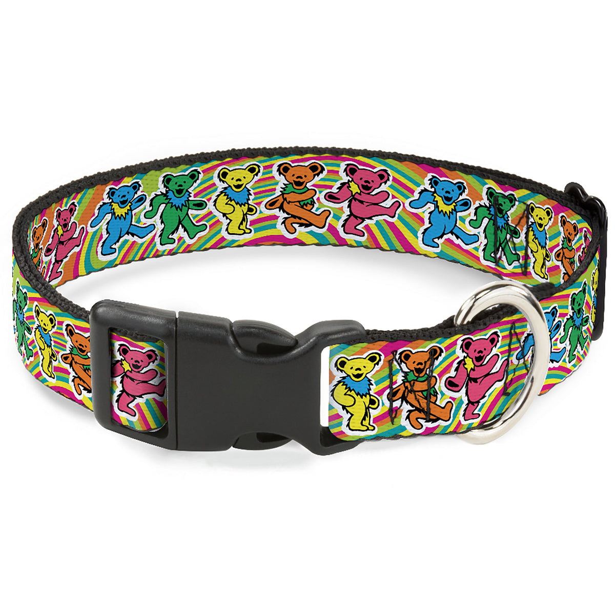 Plastic Clip Collar - Grateful Dead Dancing Bears Swirl Multi Color Dog Collars Plastic Clip Side Release Grateful Dead